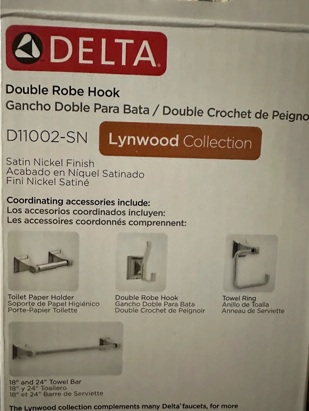 Delta Lynwood Double Robe Hook in Satin Nickel Finish